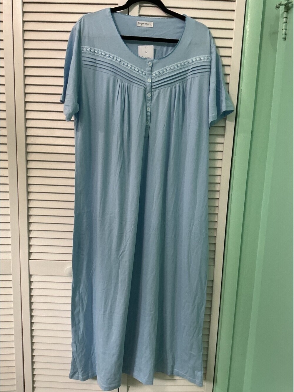 Womans Size Large L/XL NWT Key Ocean Blue Long 100% Cotton Nightgown #290